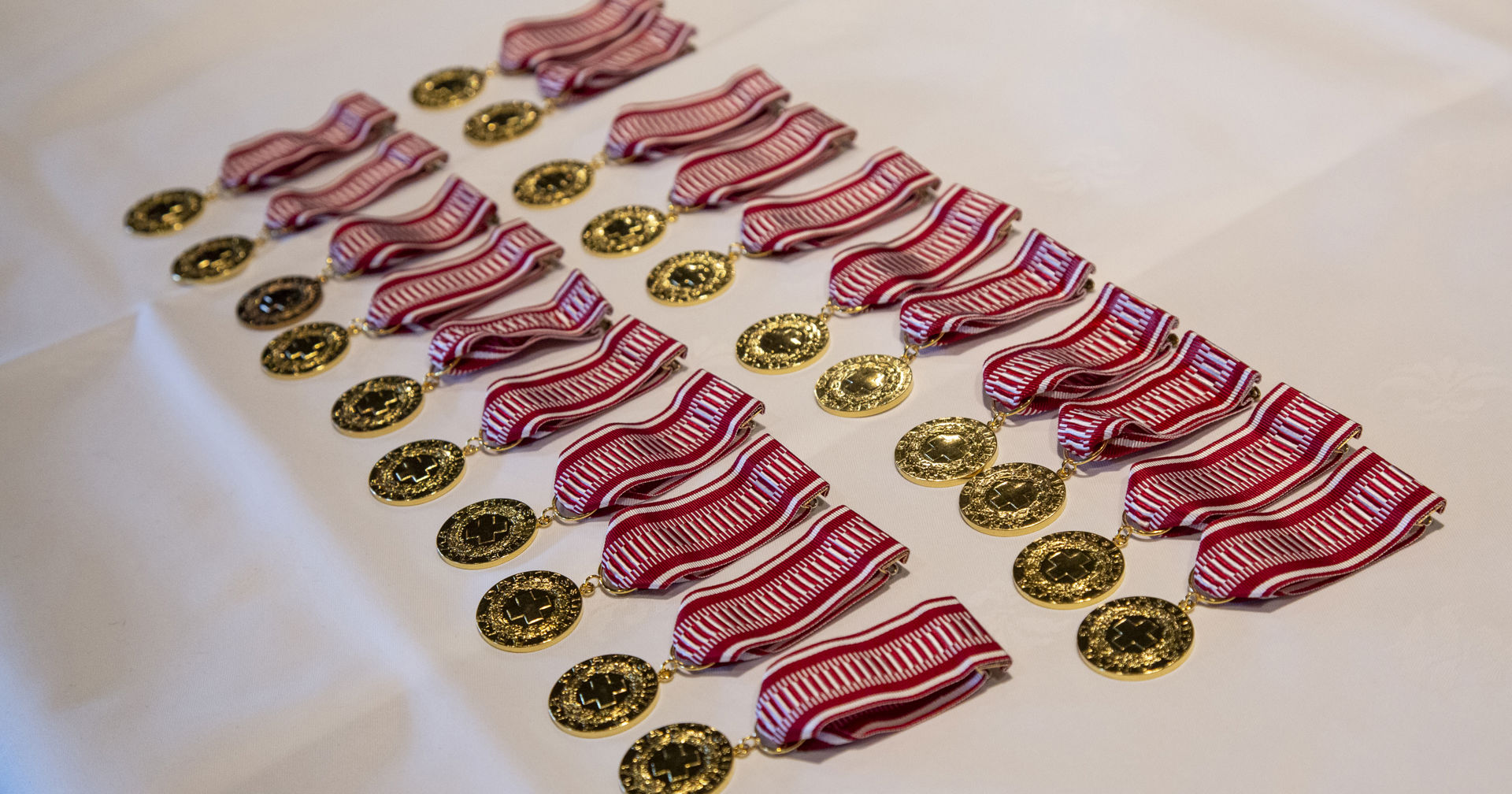 Finnish Red Cross bronze merit badge in a presentation box