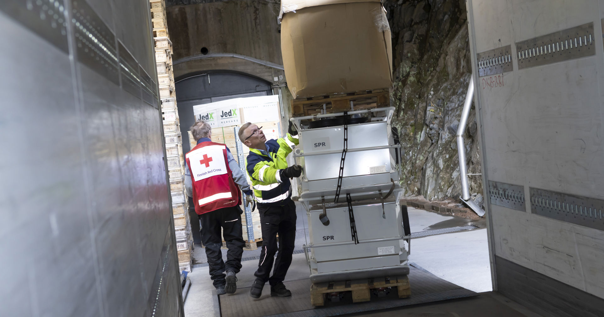 Warehouse workers unloading a shipment in Kalkku.
