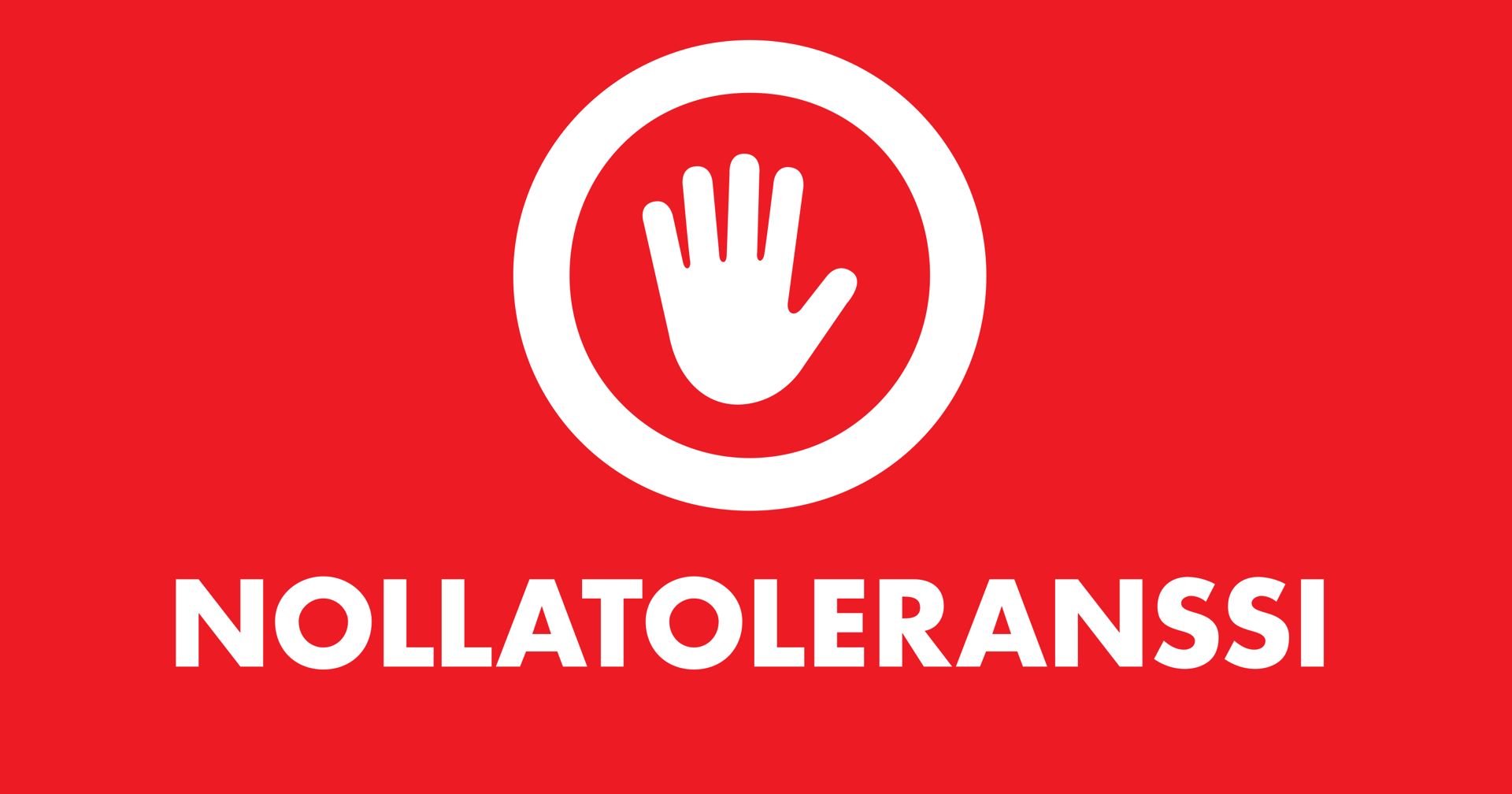 A stopping hand inside a circle on a red background with the text: zero tolerance.